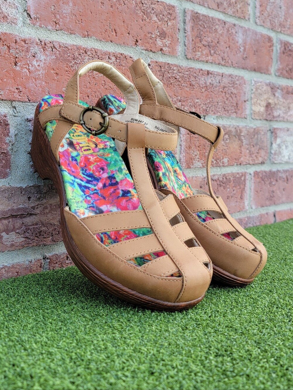 Women's ALEGRIA Tan T-Strap Wedge Heel Comfort Sandals ~ Size 37